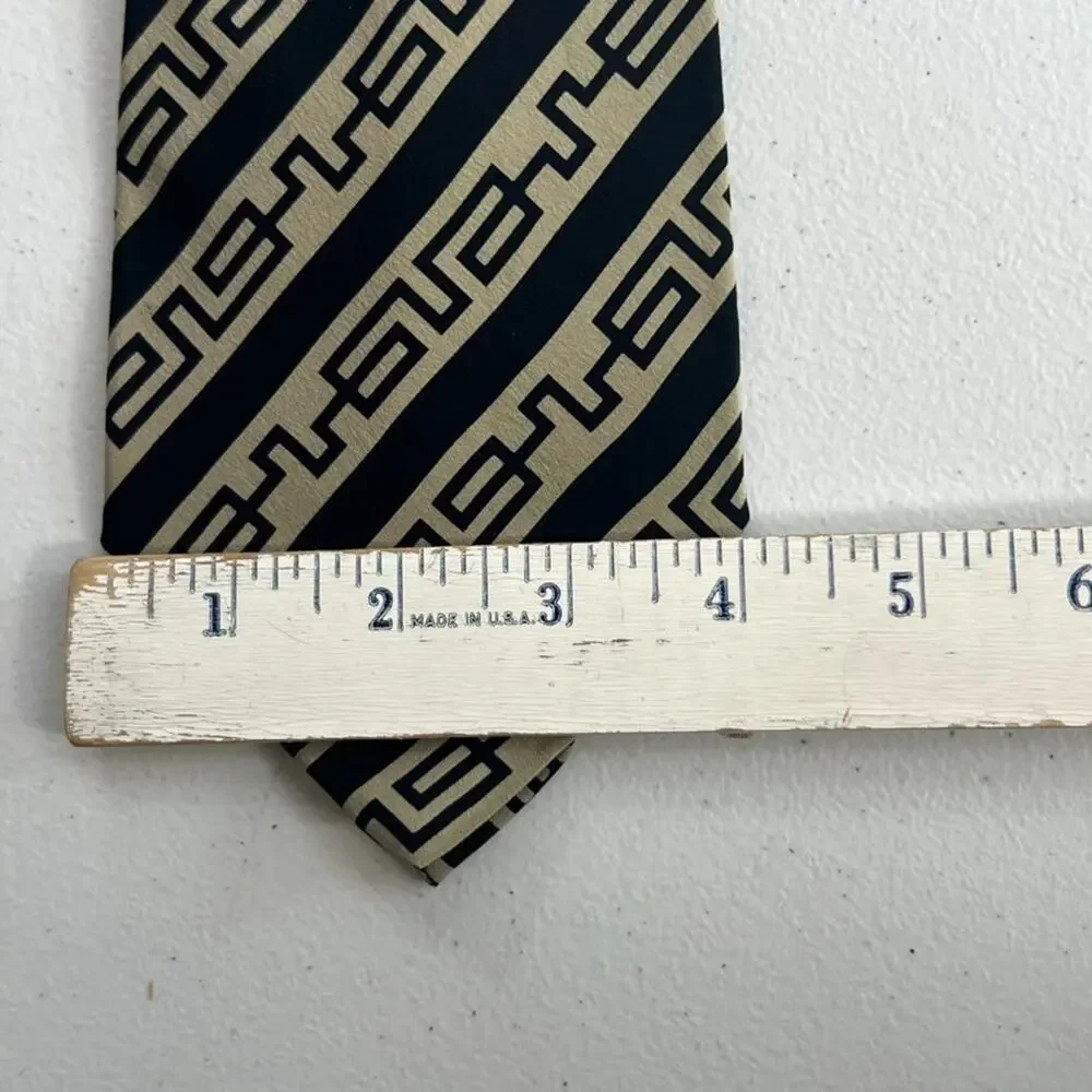 Giorgio Armani Necktie Men's Cravatte 100% Pure Silk Tan & Black Greek Key